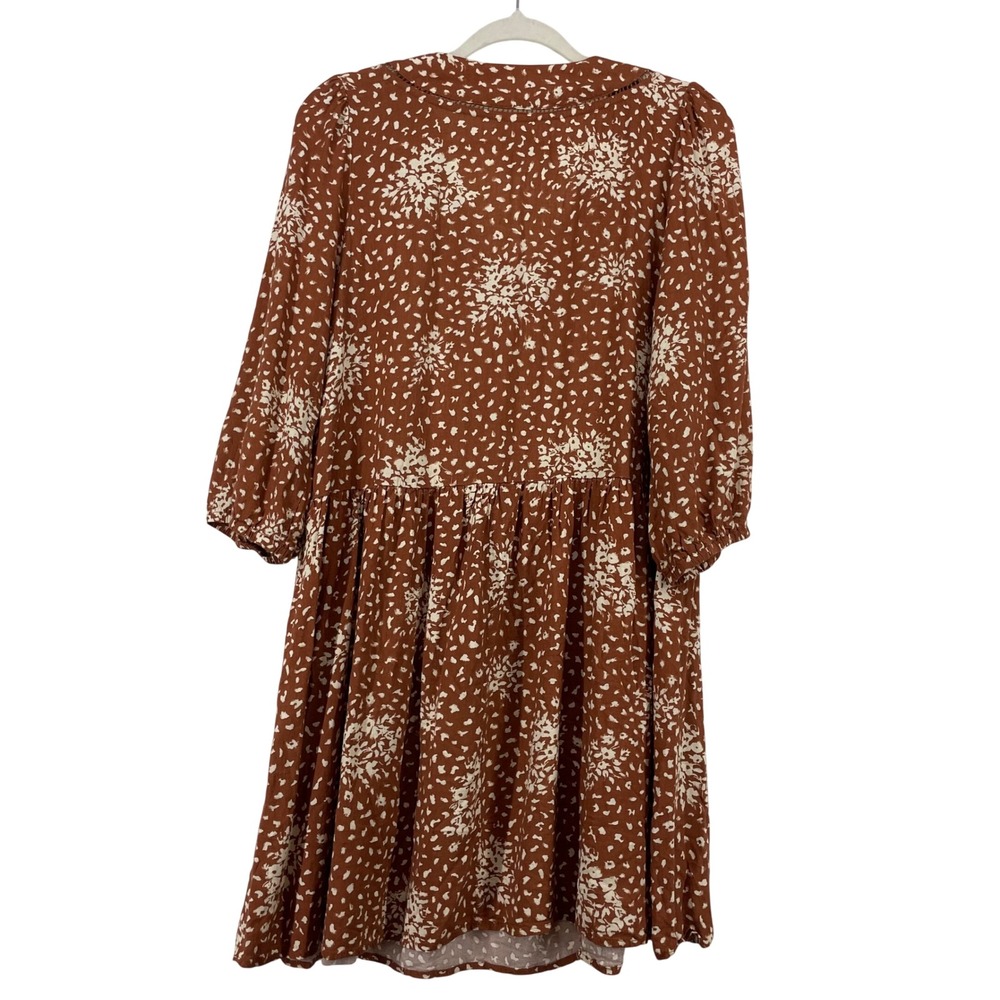 Knox Rose Size M Babydoll Dress Rust Brown Abstract Floral Lace Trim - Picture 7 of 7